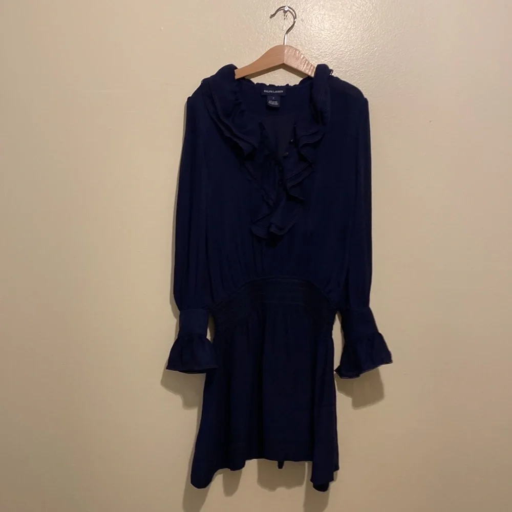RALPH LAUREN & POLO RALPH LAUREN NAVY BLUE SILK & cotton dress . Size 7 set 2